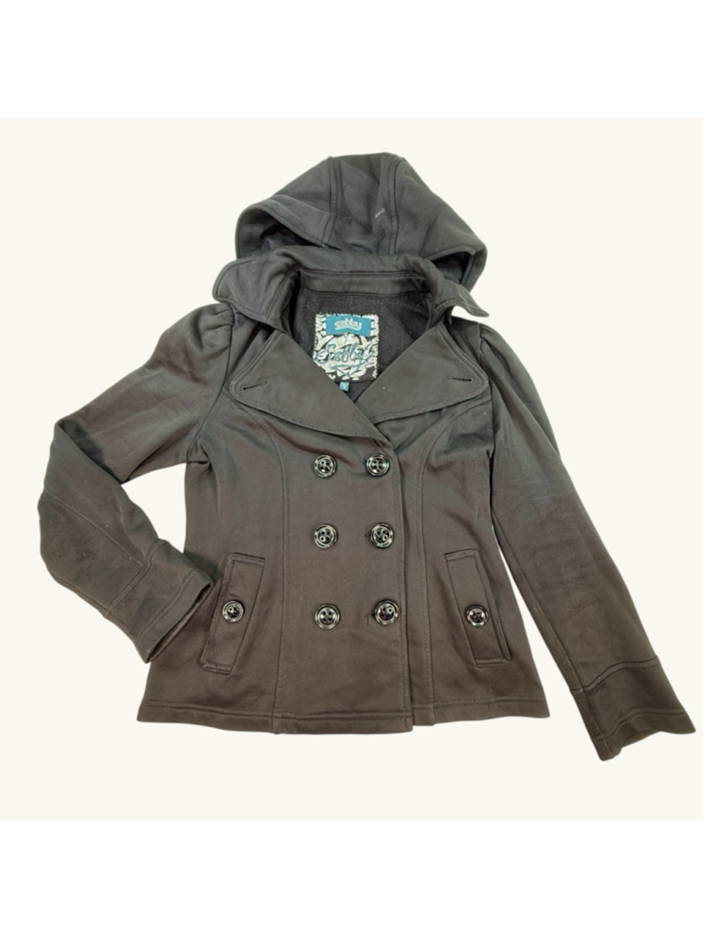 Sebby Black Double Breasted Hooded Peacoat Jacket Women’s Medium